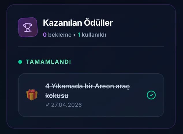 Müşteri kazanılan ödüller görünümü